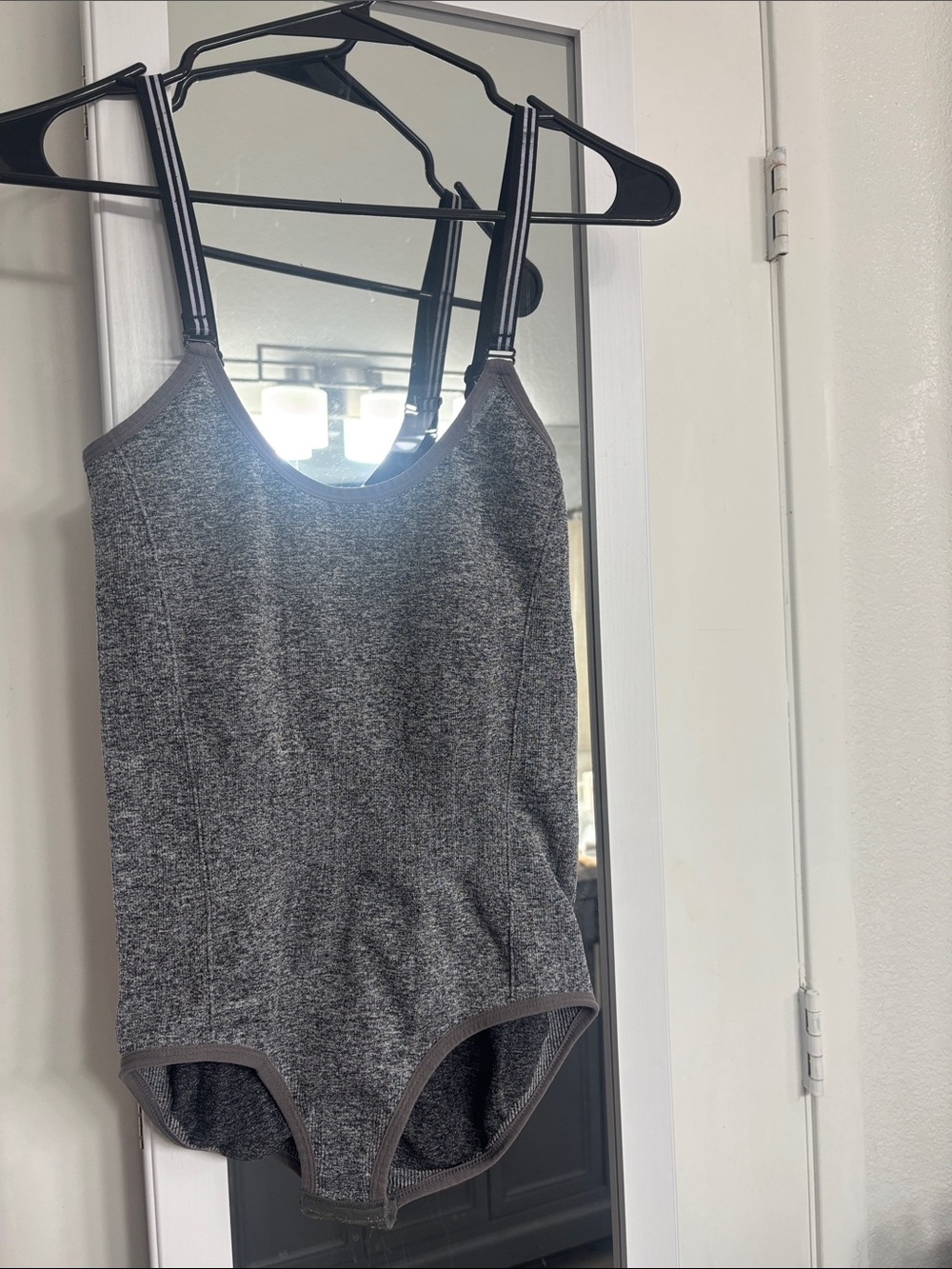 Women's Gray Heather Bodysuit with Striped Straps